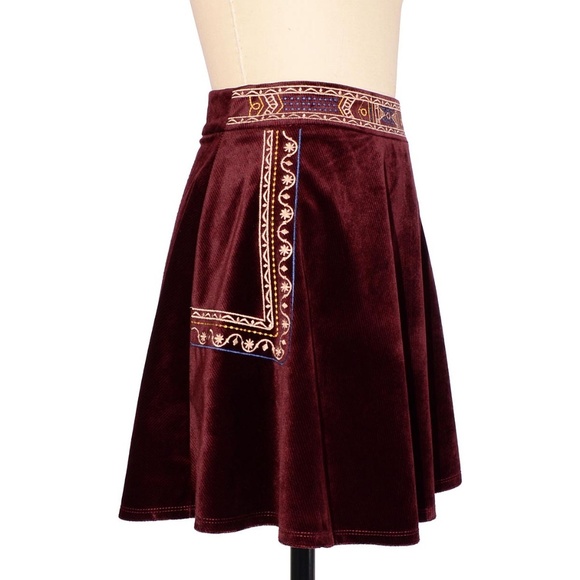 Bohemian Ribbed Velvet Skater Skirt - Picture 2 of 4